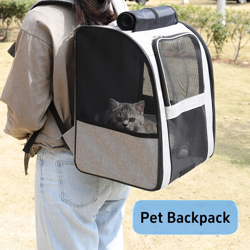 Breathable Mesh Lightweight Cat Backpack Carrier Portable Travel Bag for All Breeds with Zipper Closure Medium to Soft Oxford Cloth