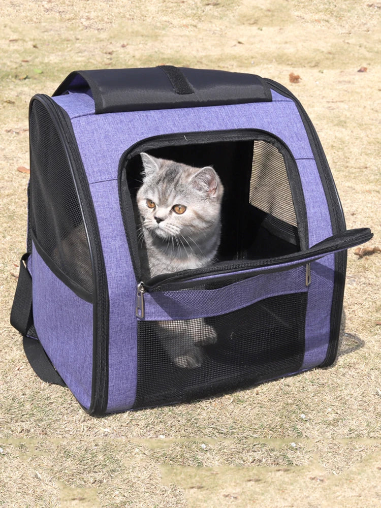 Breathable Mesh Lightweight Cat Backpack Carrier Portable Travel Bag for All Breeds with Zipper Closure Medium to Soft Oxford Cloth
